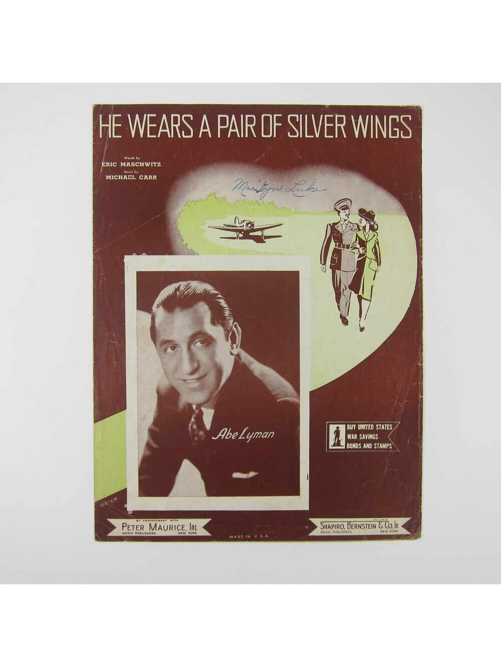 Sheet Music He Wears A Pair Of Silver Wings Abe Lyman Carr Maschwitz Vintag 1941